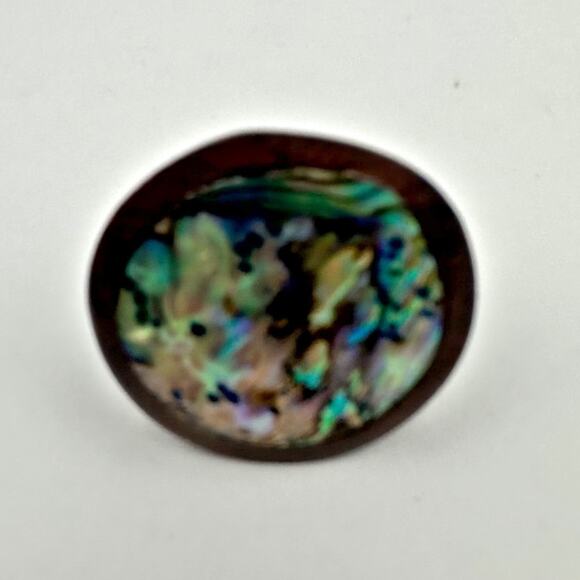 Wood Abalone Oversized Round Ring Chunky Retro Boho Bohemian Size 6.75 - Picture 3 of 11
